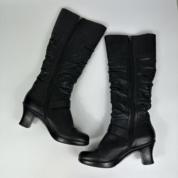 DANSKO Womens 8.5 Brinkley Ruched Knee-High Heeled Boot Black Nappa Leather 39 - Picture 9 of 12